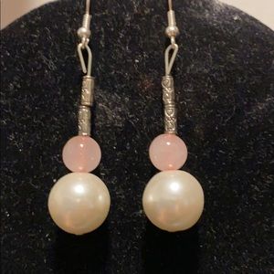 Artisan Rose quartz vintage & faux pearl earrings